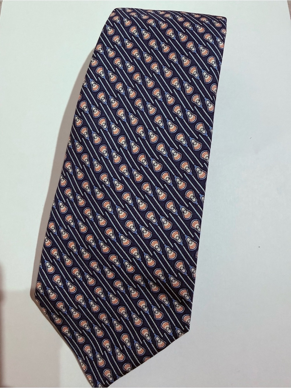 Vineyard Vines Men's Silk Tie Navy Blue Orange Lacrosse Stick Novelty Preppy
